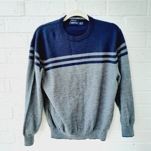 Nautica Blue Gray Crew Neck Sweater Wool Preppy Contemporary Sz:XL